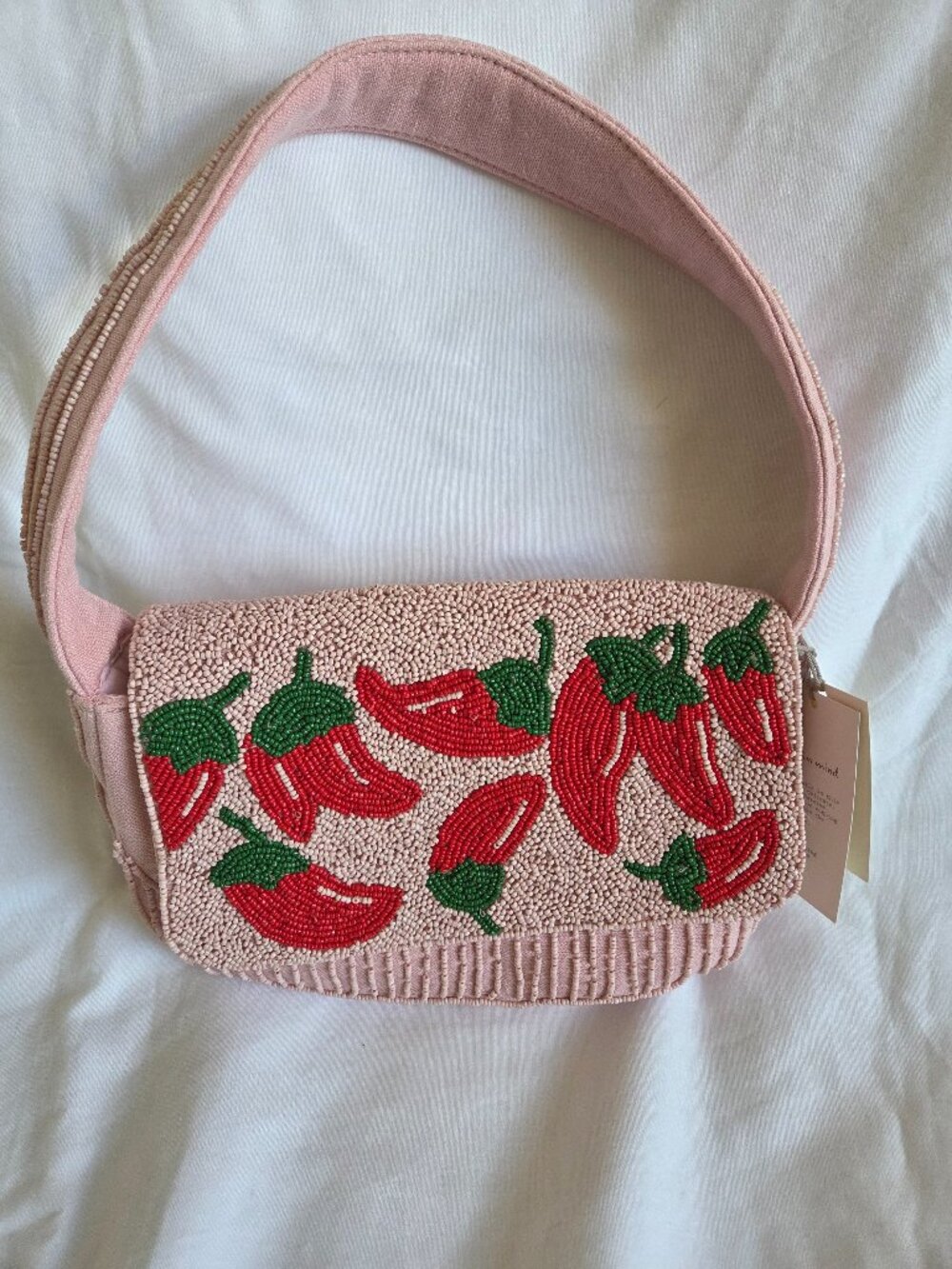 A New Day Chili Pepper Hand Beaded Flap Shoulder Bag